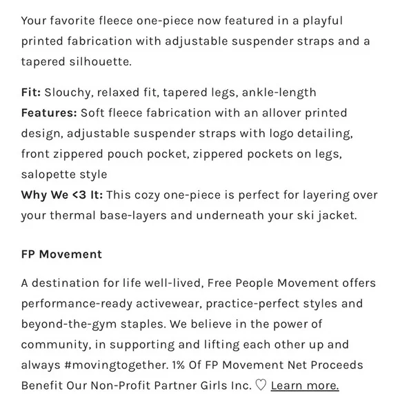 NWOT FP Movement Hit the Slopes Salopette Fleece Overalls Houndstooth Combo - Picture 6 of 11